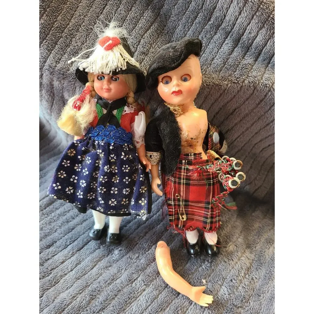Lot of Vintage MCM 1950s German Bavarian UK Celluloid Folk Dolls w/Sleepy Eyes